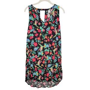 Old Navy Black Tank Dress Womens Size L Petite Dark Floral Tropical Summer Beach